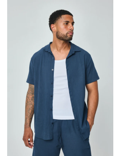chemisette bleue effet lin