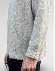 Pull uni à col rond beige 2