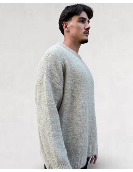 Pull uni à col rond beige