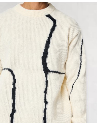 Pull beige en maille lignes artistique Pull beige en maille lignes artistique
