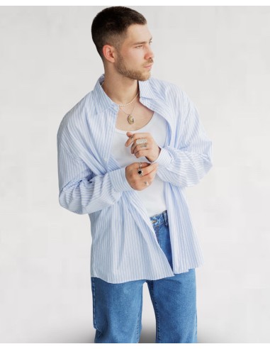 Chemise loose manches longues à rayures bleue