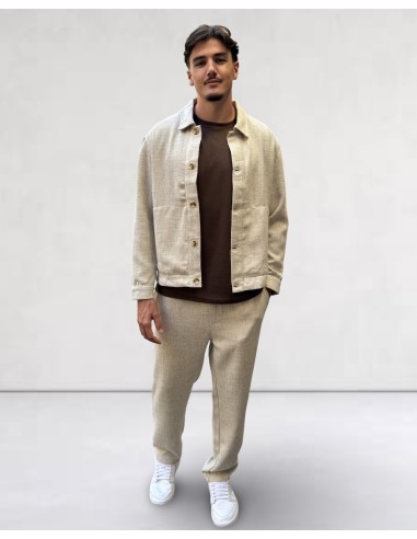 Ensemble veste et pantalon en toile chiné beige