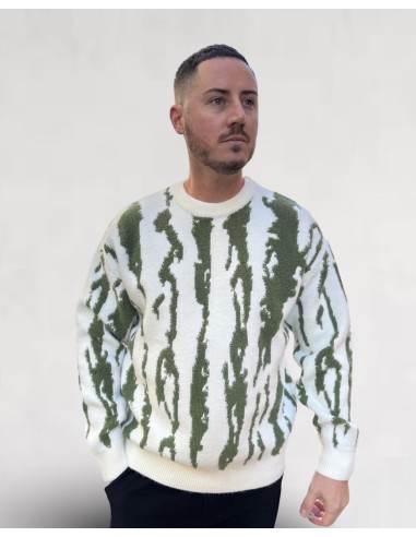 pull en maille zébré vert