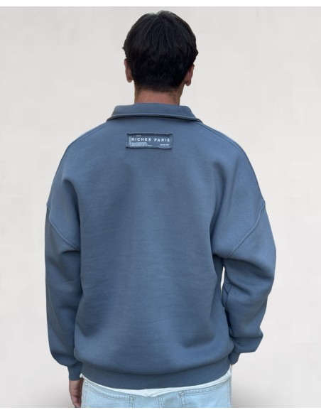 Pull col haut zippé "riches paris" bleu