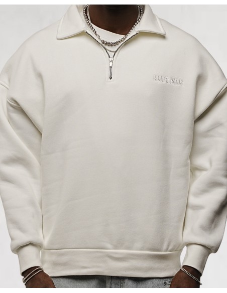 Pull col haut zippé "riches paris" blanc