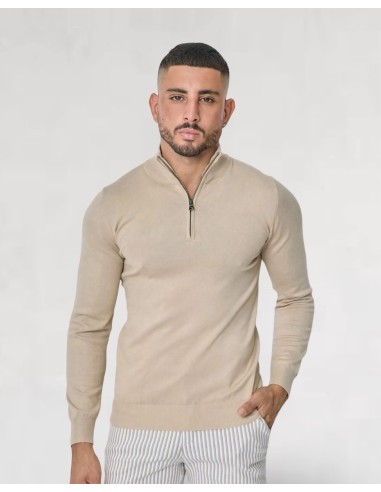 Pull col zipé beige