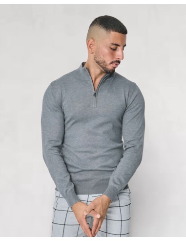 Pull col zipé gris clair