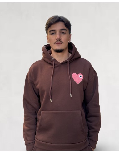 Hoodie marron Coeur rose