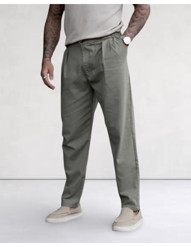 Pantalon tailleur en lin khaki