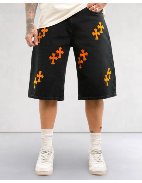 Short en jean "Templier" noir