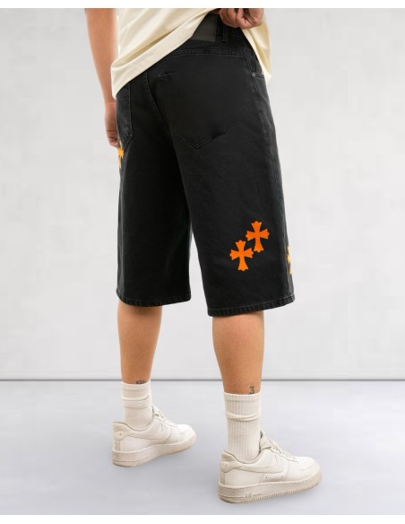 Short en jean "Templier" noir