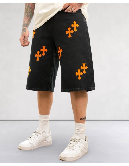 Short en jean "Templier" noir