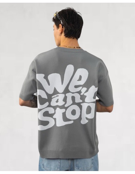 Pull léger manche courte "WE CAN'T STOP" gris