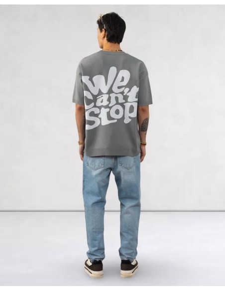Pull léger manche courte "WE CAN'T STOP" gris