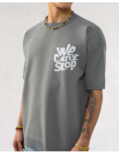 Pull léger manche courte "WE CAN'T STOP" gris