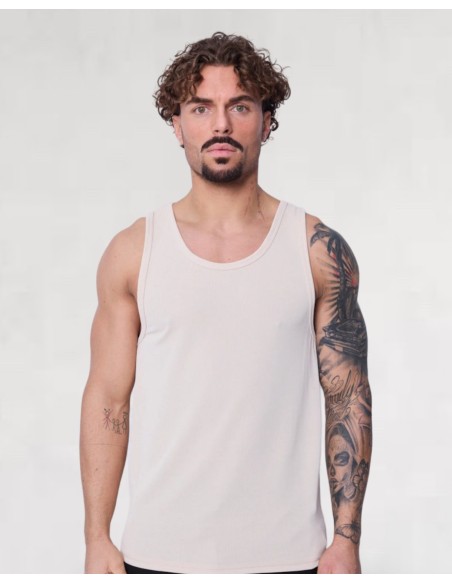 débardeur cotelé coupe droite beige
