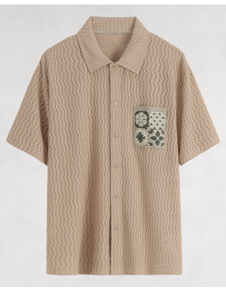 chemise à manches courtes en maille et poche à motifs khaki