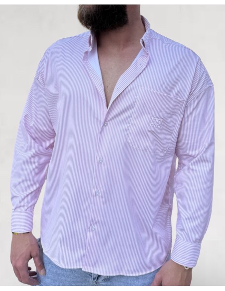 Chemise loose à rayure rose