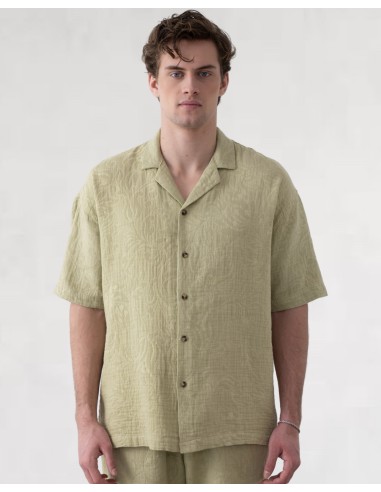 Chemisette effet gaz de coton fleurie khaki