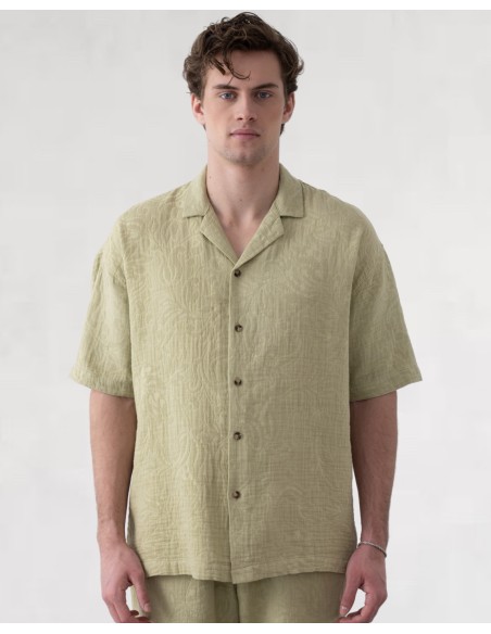 Chemisette effet gaz de coton fleurie khaki