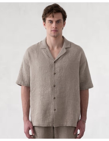 Chemisette effet gaz de coton fleurie marron