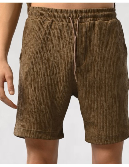 Short effet crêpe marron