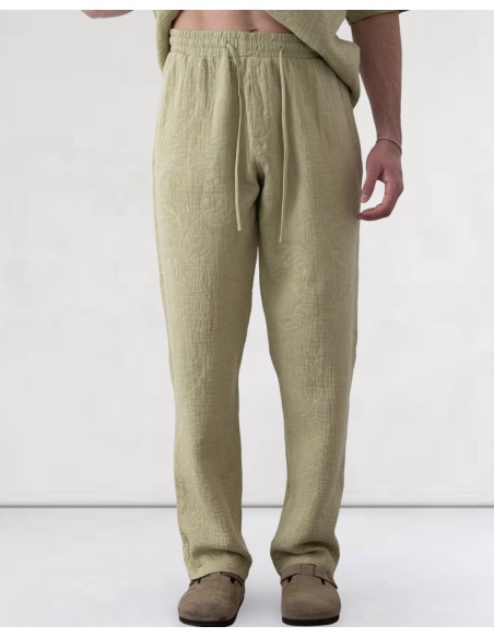 Pantalon effet gaz de coton fleurie khaki