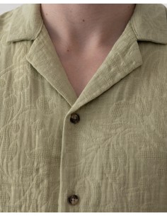 Chemisette effet gaz de coton fleurie khaki 2