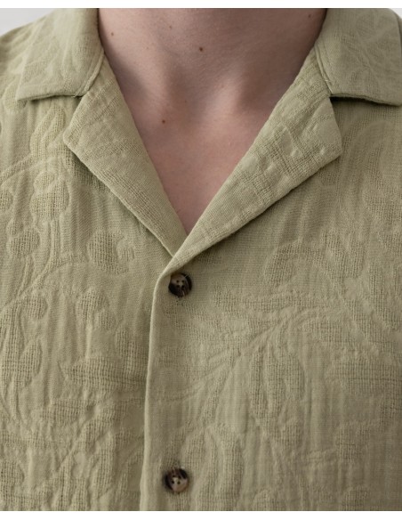 Chemisette effet gaz de coton fleurie khaki