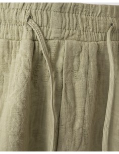 Pantalon effet gaz de coton fleurie khaki 2
