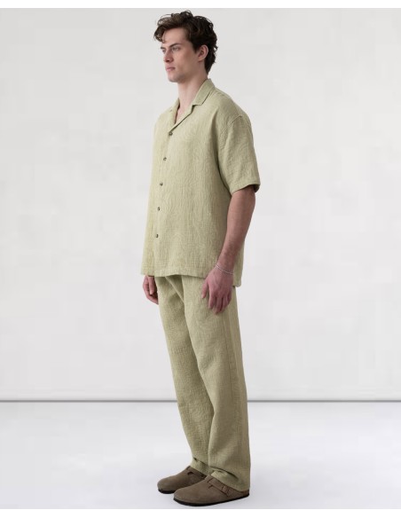 Pantalon effet gaz de coton fleurie khaki