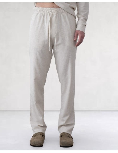 Pantalon unie en toile fine beige