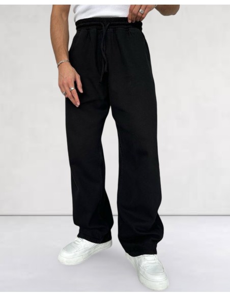 Pantalon baggy effet jean fluide noir