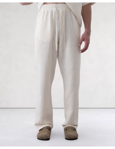 Pantalon effet gaz de coton fleurie blanc