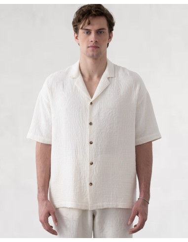 Chemisette effet gaz de coton fleurie blanche