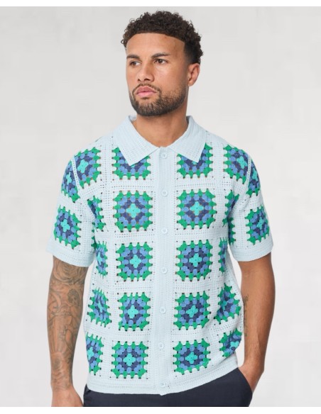 Chemisette en crochet bleu