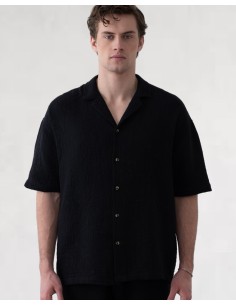 Chemisette effet gaz de coton fleurie noire