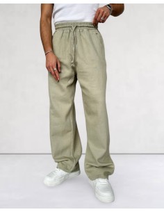 Pantalon baggy effet jean fluide vert 2