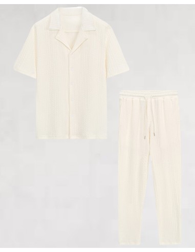 Ensemble pantalon chemisette blanc texturé