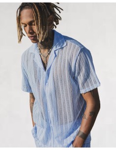 Ensemble short chemisette à crochet bleu ciel 2