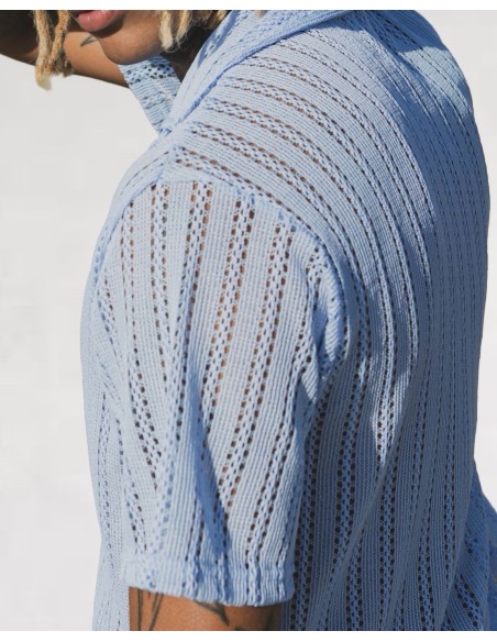 Ensemble short chemisette à crochet bleu ciel