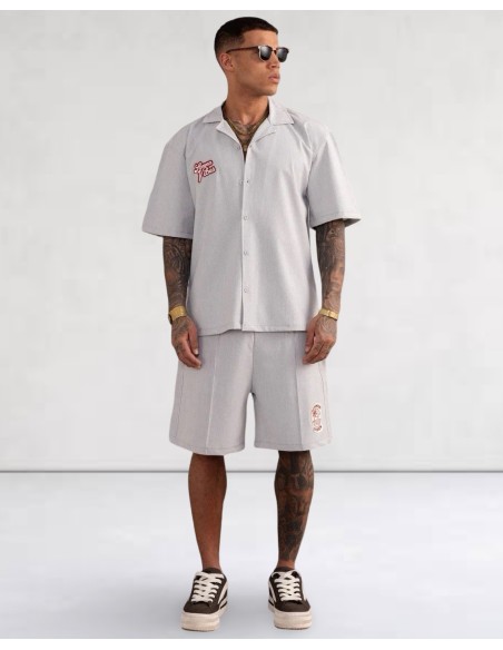 Ensemble short chemise SUMMER VIBES gris clair