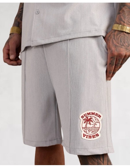 Ensemble short chemise SUMMER VIBES gris clair