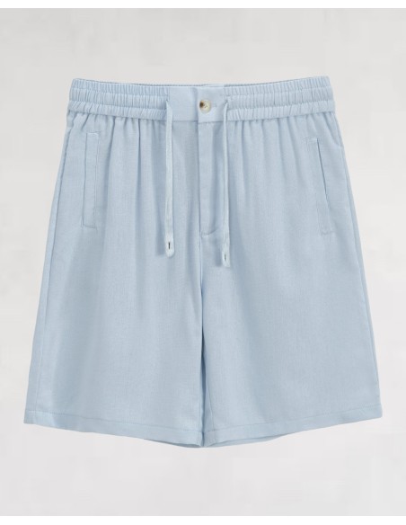 Short en lin à lacets bleu