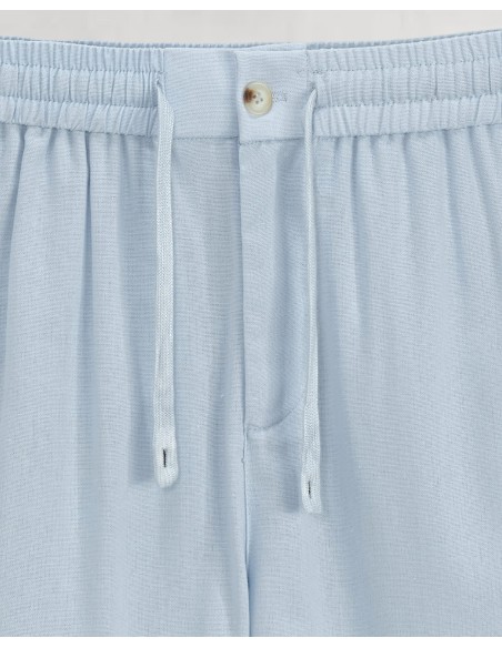 Short en lin à lacets bleu