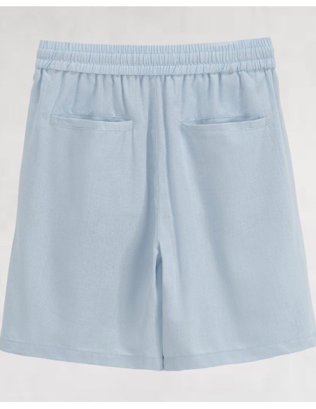 Short en lin à lacets bleu