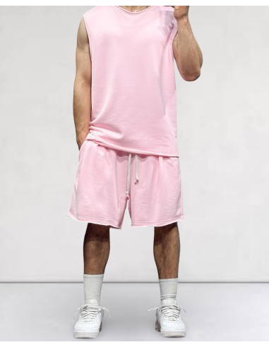 Ensemble débardeur et short en coton brossé rose
