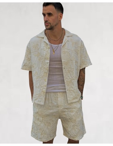 Ensemble short chemisette "embroidered flower" blanc