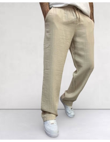 Pantalon gaz de coton coupe droite beige