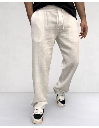 Pantalon gaz de coton coupe droite blanc